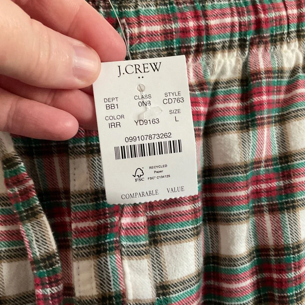 J. Crew Men's Cotton Plaid Flannel Pajama Lounge Pants -‎ Size Large NEW